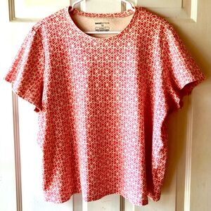 Basic Editions Pink Coral Cream Abstract Print Relaxed Fit Cotton Knit Top Sz 1X